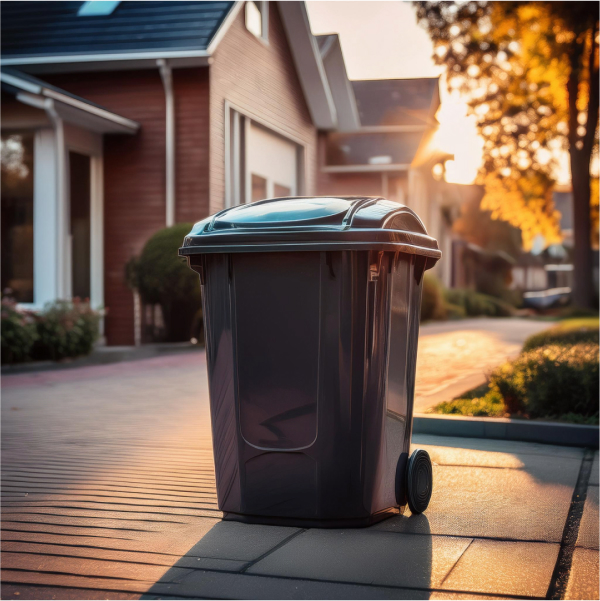 Trash can at curb